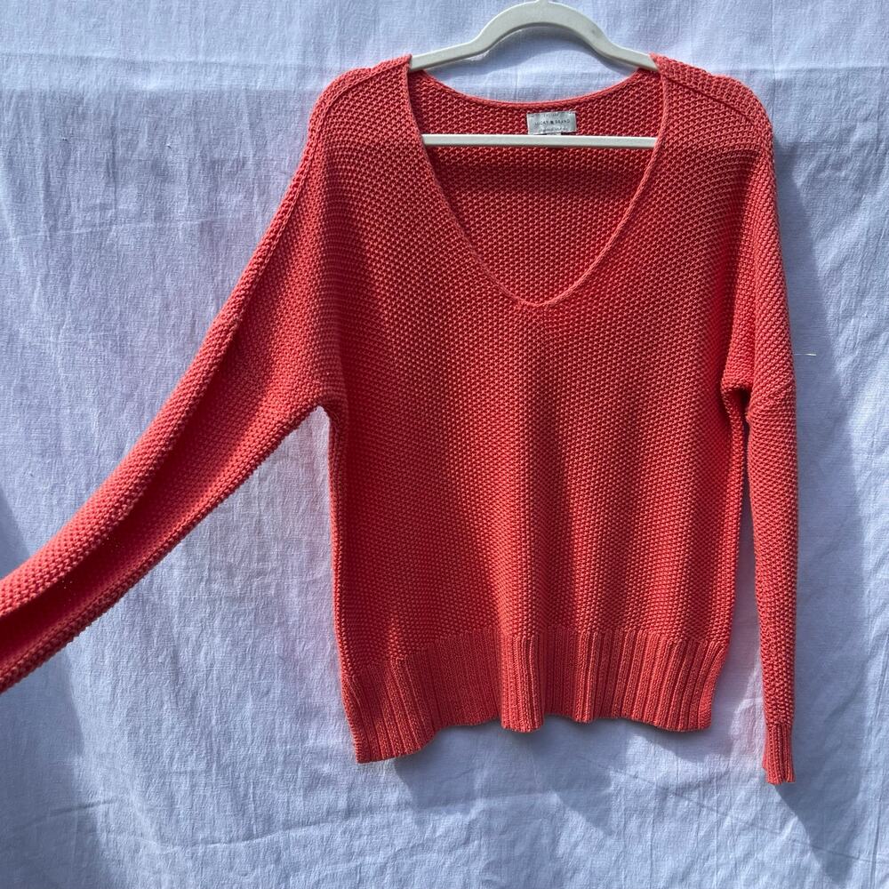 Lucky Brand Women’s Small Coral Orange V-Neck Knit Sweater Cotton Blend